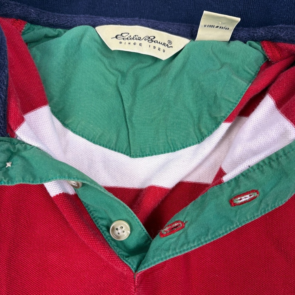 VTG 90s Eddie Bauer S/S Rugby Polo Shirt Mens Sz L Red White Blue Oversized Prep - Picture 10 of 16